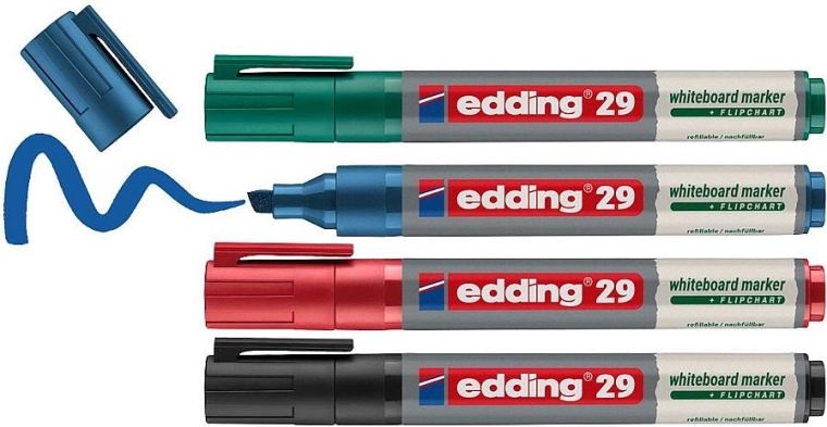 Marqueurs pour tableaux blancs EDDING 29, set de 4 pièces, couleurs de base