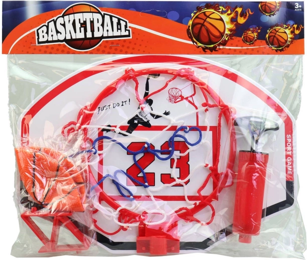 Panier de basket tricolore avec ballon et pompe