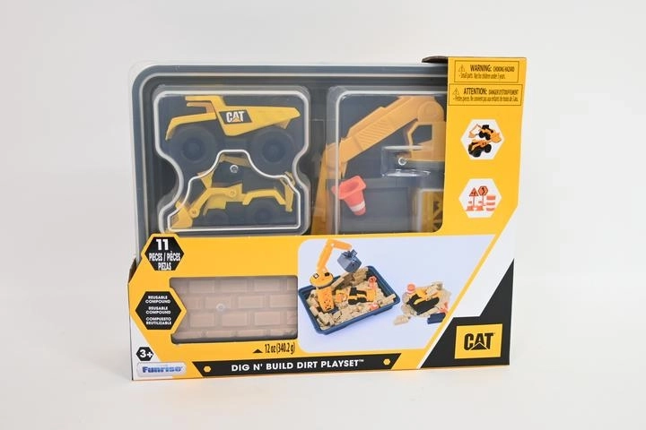 Véhicules de chantier CAT avec pâte à modeler effet sable dans une mallette