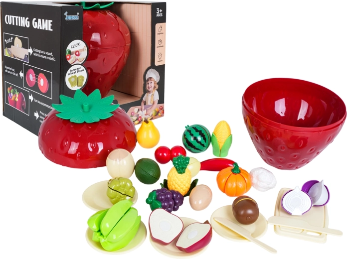 Ensemble de découpe de fruits et légumes dans une boîte en forme de fraise avec accessoires