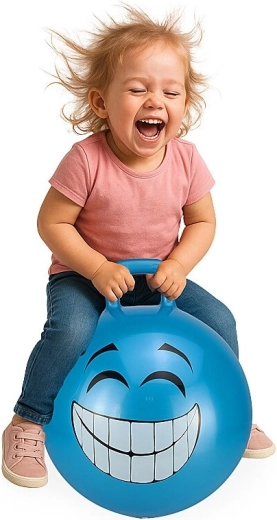 Ballon sauteur avec poignée HoppyDoo Smile bleu 45 cm avec pompe