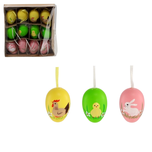 Set de 12 œufs de Pâques avec suspension, couleurs pastel