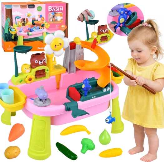 Grande table d’eau pour enfants avec toboggan et 40 accessoires