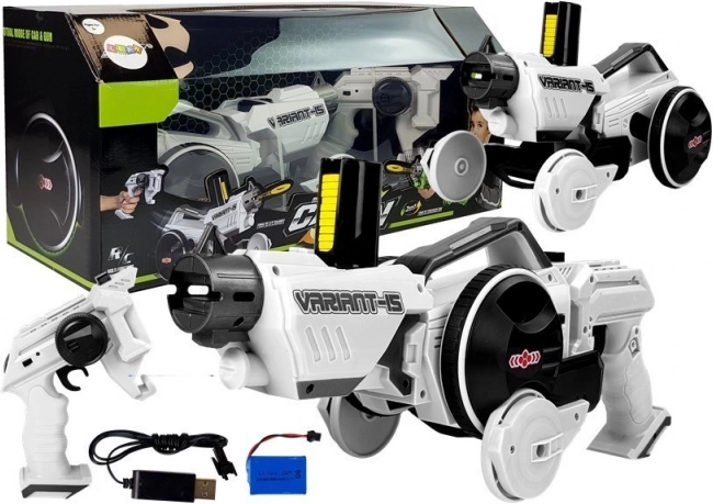 Arme et voiture 2-en-1 télécommandées avec disques en mousse, blanc 2.4G