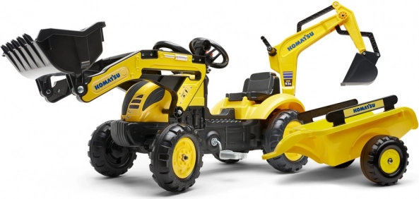 Tracteur à pédales Komatsu avec godet avant et arrière et benne