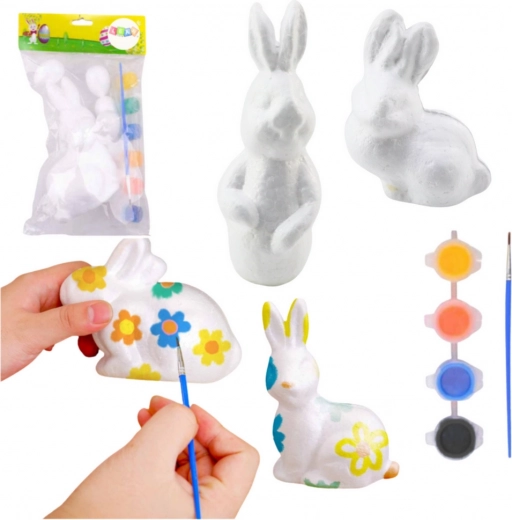 Ensemble de peinture décorations en polystyrène 4 lapins avec peintures et pinceau