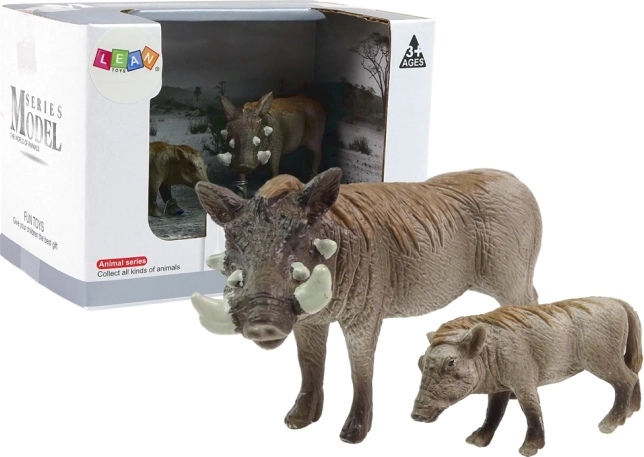 Set de 2 figurines – phacochère avec son petit, série Animaux du monde