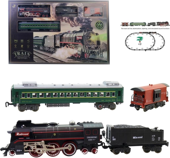 Train à vapeur de voyageurs MaDe avec lumière, son et fumée – locomotive avec 3 wagons