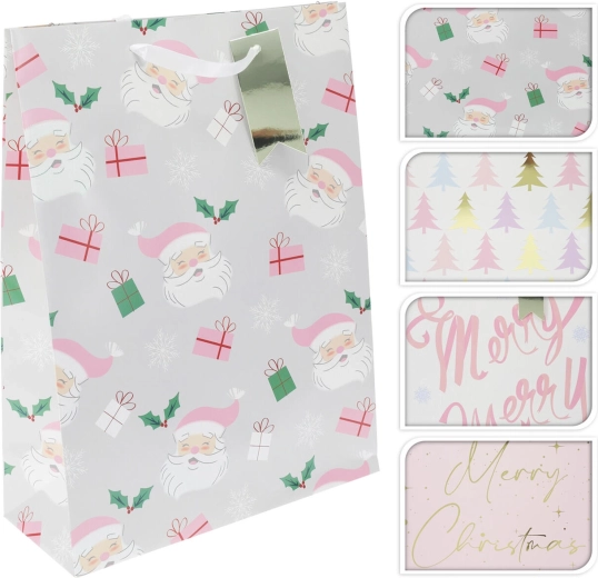 Grand sac cadeau en papier XL de Noël, rose, assortiment de motifs 40 × 30 × 12 cm