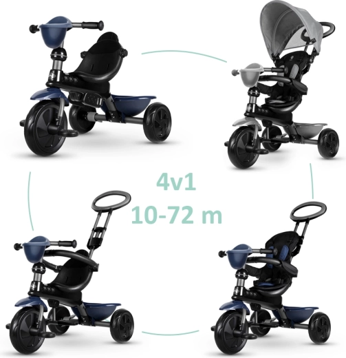 Qplay tricycle Cosy 4 en 1, gris, pour enfants de 10 à 72 mois
