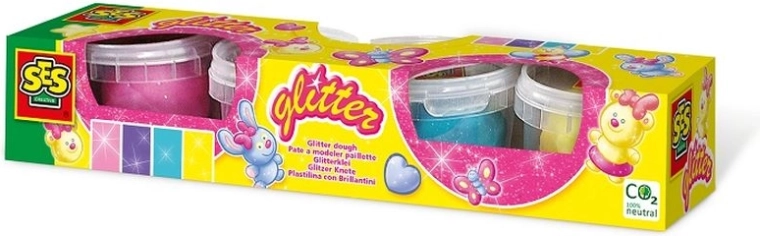Pâte à modeler pailletée SES – set de 4 couleurs