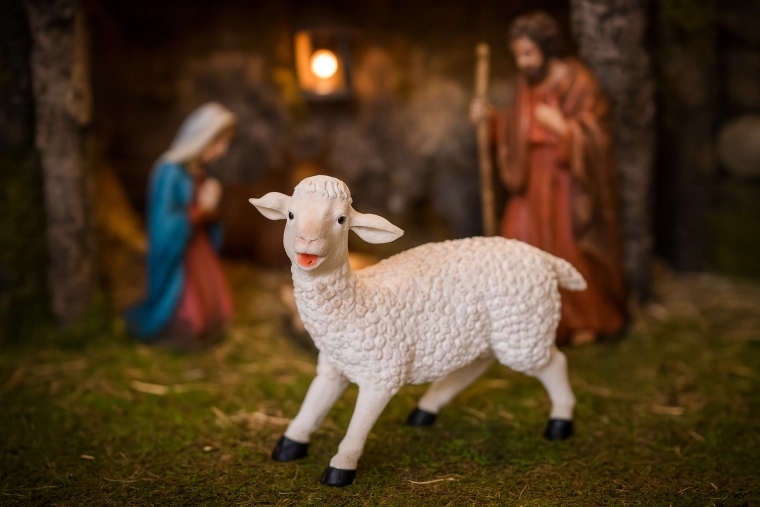 Statuette décorative de brebis en polyrésine 29 cm pour crèche et décoration de Noël