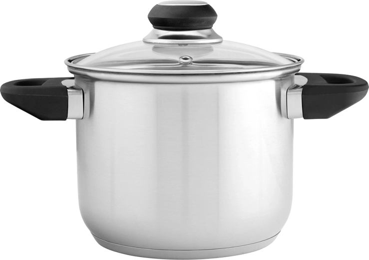 Altom Design Emilio casserole haute en acier inoxydable 2,3 l avec couvercle en verre, 16 cm