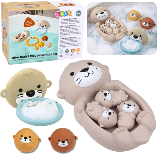 Set de jouets de bain famille de loutres avec panier et balles, 7 pièces