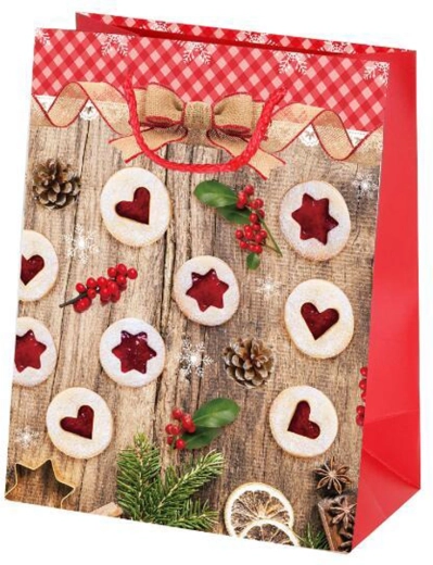 Sac-cadeau de Noël en papier TORO avec motif de sablés Linzer 23 × 18 × 10 cm