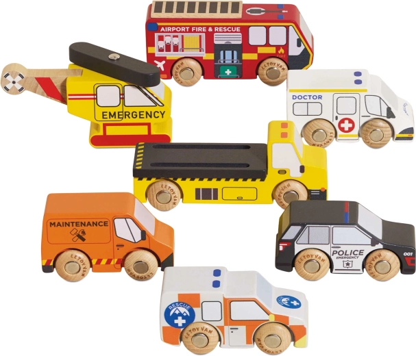 Le Toy Van ensemble en bois de véhicules de secours avec hélicoptère