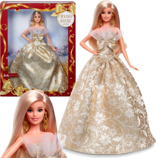 Poupée de collection Barbie Signature Holiday Joyeux Noel en robe dorée