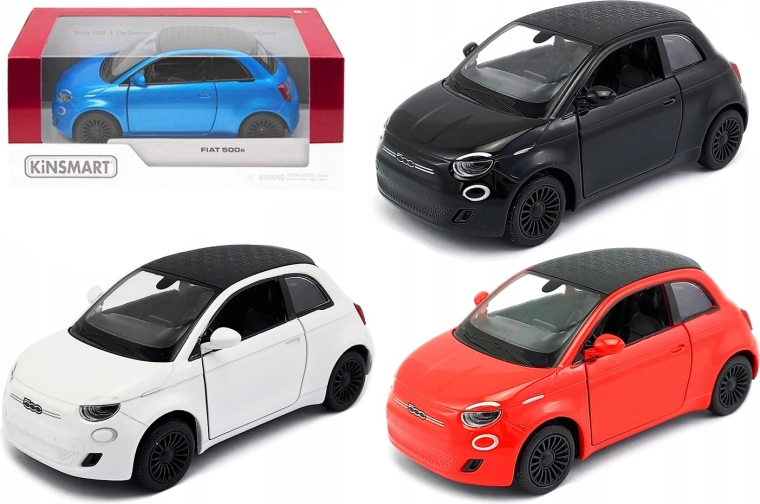 Modèle métallique Kinsmart Fiat 500e 1:28 avec moteur à rétrofriction