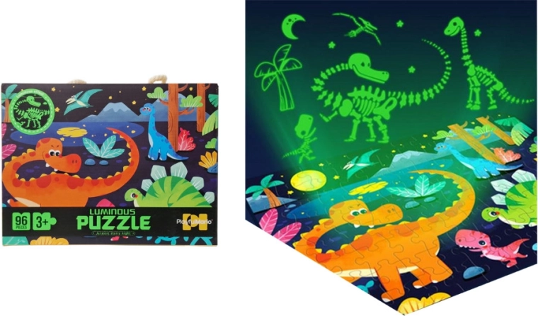 Puzzle lumineux dans le noir – dinosaures, 96 pièces