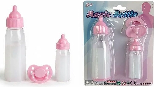 Set rose pour poupées : 2 biberons et une tétine