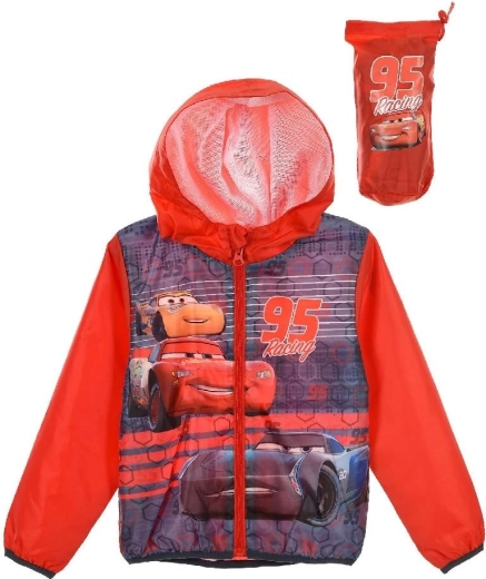 Veste coupe-vent pour enfant Cars avec capuche et sac, rouge