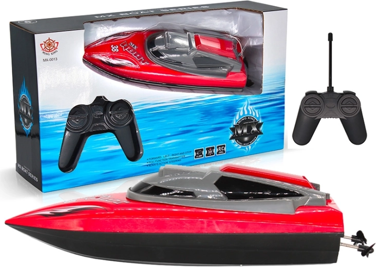 Bateau R/C rouge avec commande 4 canaux