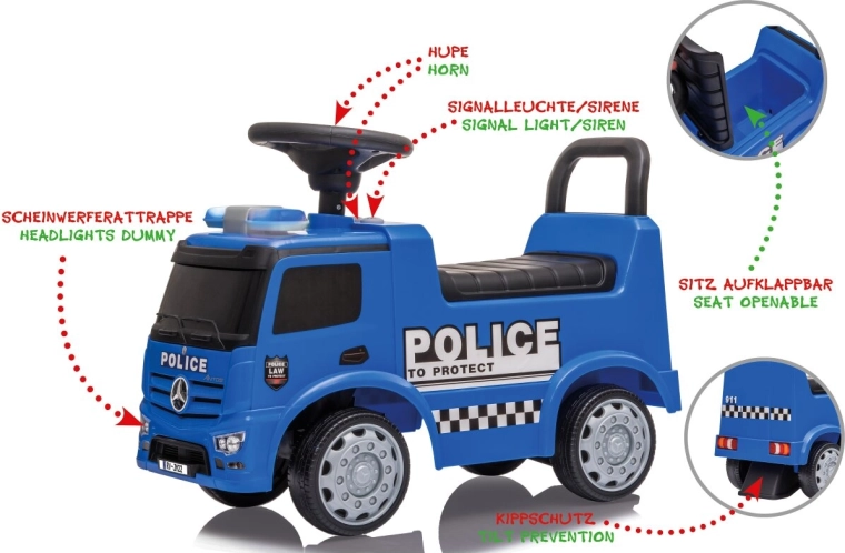 Porteur enfant Mercedes-Benz Antos Police 2 en 1