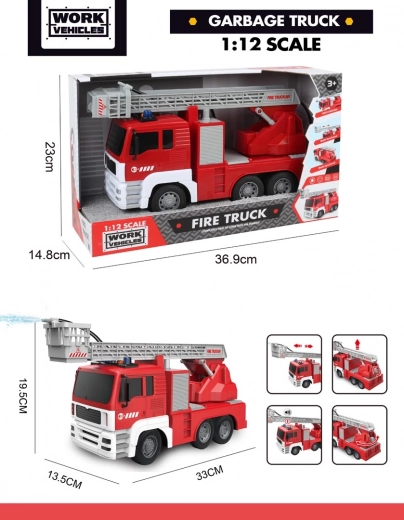 Camion de pompiers 1:12 avec lumières, sons et fonction eau