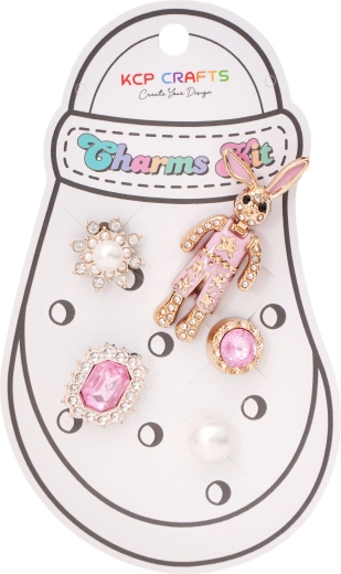Ensemble d’accessoires décoratifs pour pantoufles – lapin rose et pierres précieuses