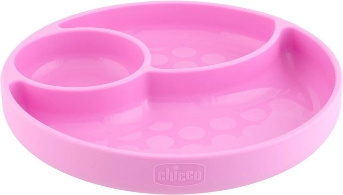 Assiette compartimentée en silicone Chicco avec ventouse rose 12m+