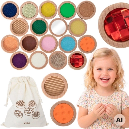 VIGA mémory sensoriel tactile en pièces de bois – 18 textures, 36 pièces