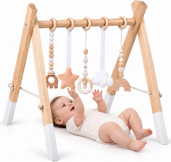 Arche d’éveil en bois Baby Gym avec 5 jouets suspendus pour bébé