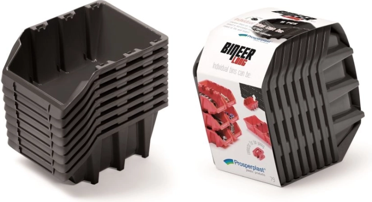 Ensemble de boîtes de rangement BINEER LONG, 8 pièces, 160 × 98 × 160 mm, noir