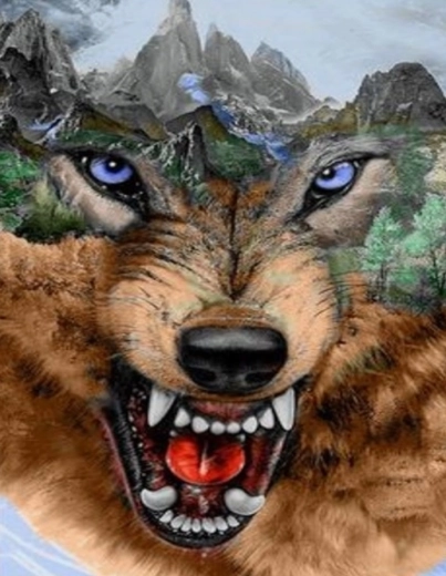 Norimpex peinture diamant loup et montagnes 80 × 40 cm