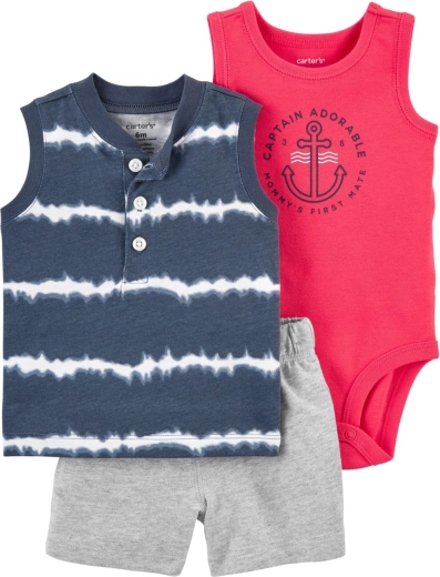 Ensemble d’été Carter’s 3 pièces pour garçon – body sans manches, débardeur et short, bleu (taille 62 / 3 mois)