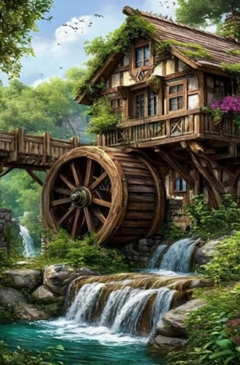 Norimpex peinture diamant Moulin au bord du ruisseau 30 × 40 cm