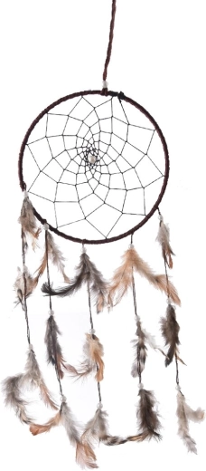 Attrape-rêves en coton avec plumes, coloris marron