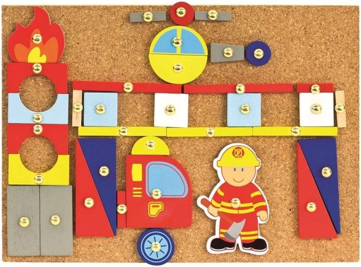 Bino jeu avec petit marteau pompiers – set de construction créatif en liège