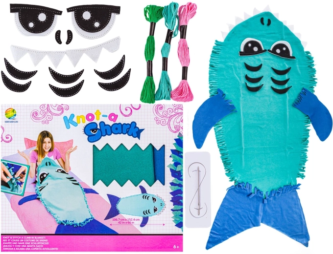 Kit créatif de couture DIY : sac de couchage/couverture en peluche requin