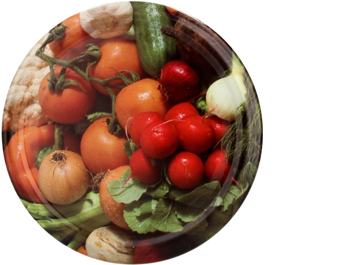 Set de couvercles pour bocaux 66 mm avec motif de légumes