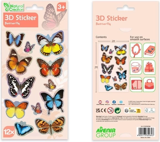 Autocollants 3D papillons AVENIR, lot de 12 pcs