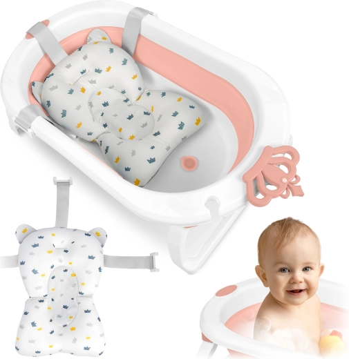 Baignoire bébé pliable avec insert nouveau-né RICOKIDS blanc-rose