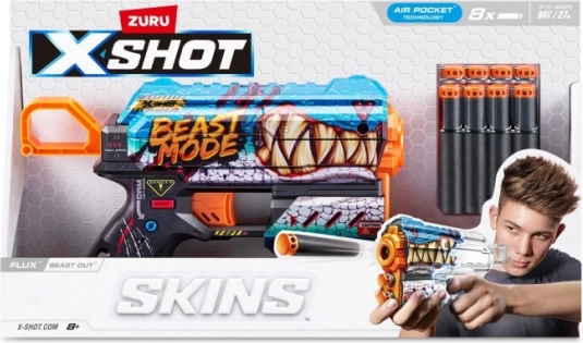 Blaster en mousse X-Shot Skins Flux – Beast Mode (8 fléchettes)