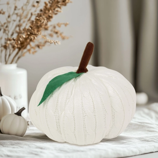 Décoration textile d'Halloween en forme de citrouille blanche 20 cm