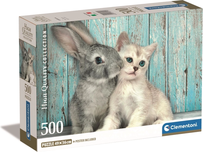 Puzzle 500 pièces compact chat et lapin