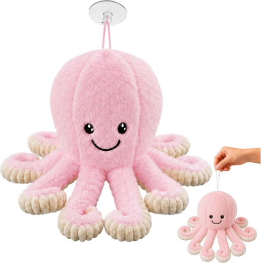 Pieuvre en peluche rose avec ventouse 16 cm - 1 pièce