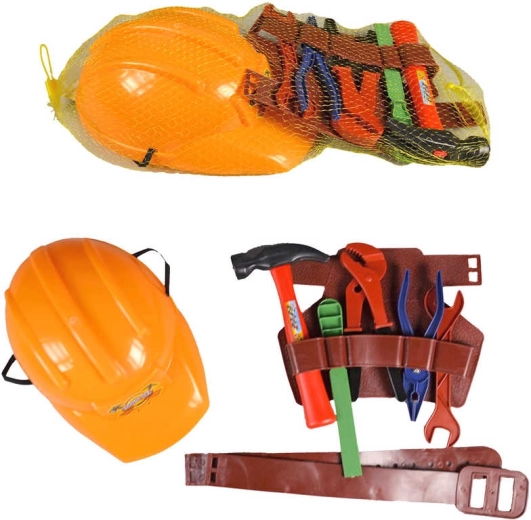 Ensemble d’outils pour enfant à porter à la ceinture avec casque de chantier