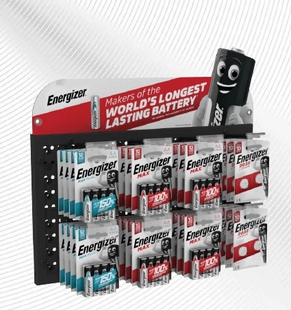 Energizer présentoir horizontal 4×2 avec fixation magnétique sans panneaux latéraux