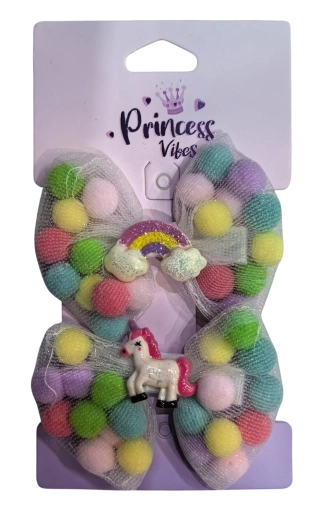 PINK ensemble de grandes barrettes à cheveux avec pompons et licorne, 2 pcs