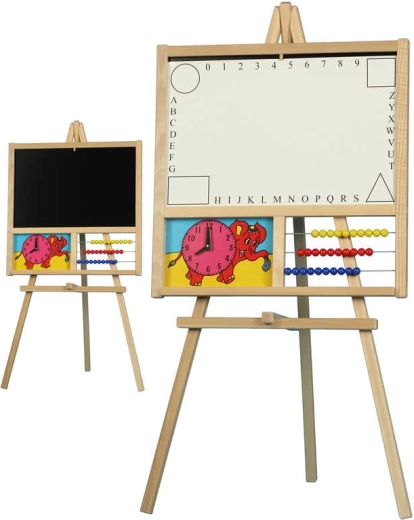Tableau chevalet en bois 2-en-1 avec boulier et horloge